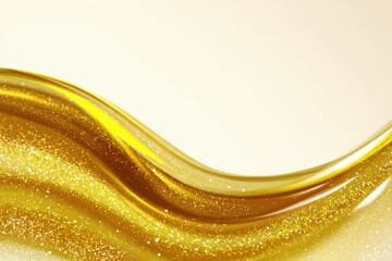 Poster - golden oil texture, cosmetic gel liquid isolated on a white background. Abstract glowing glitter wave for beauty product advertising design