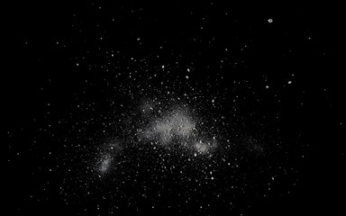 natural concept of cosmos, crushed stones and dust isolated on black, clipping path