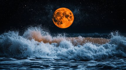 Wall Mural - Celestial Tide is the name of this night ocean fantasy art, which features a celestial wave in an illustration