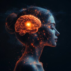 Digital artwork showcases an abstract portrait of a woman, with her head surrounded by an aura of planets and stars, representing her thoughts and imagination