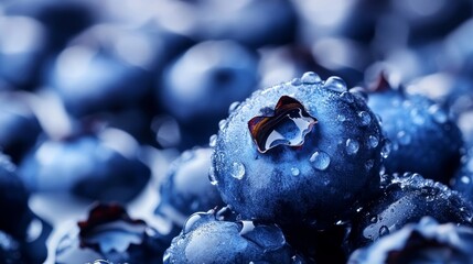 Wall Mural - Dew kissed frosted blueberries in soft focus, highlighting intricate frost and moisture details