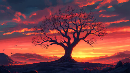 Wall Mural - solitary leafless tree