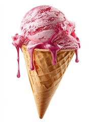 Aufkleber - Delicious Ice Cream Cone With Pink Scoop Melting Under Warm Sunlight on a Bright Day