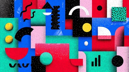 Aufkleber - A colorful abstract background with a lot of different shapes and colors, risograph effect, trendy riso style bottom layer