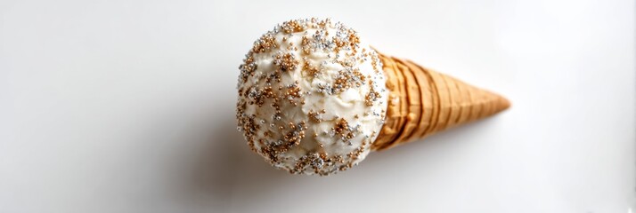 Aufkleber - Gelato Ball in Waffle Cone Topped With Sparkles Displayed on a White Surface