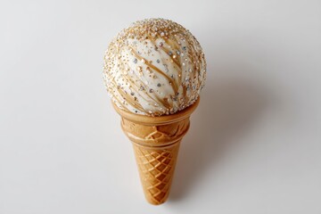 Aufkleber - Gelato Ball Topped With Sparkles in a Waffle Cone Placed on a White Surface