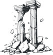 © vadymstock - Illustration of two ancient broken stone columns with scattered debris and cracks, representing ruins and historic architecture.
