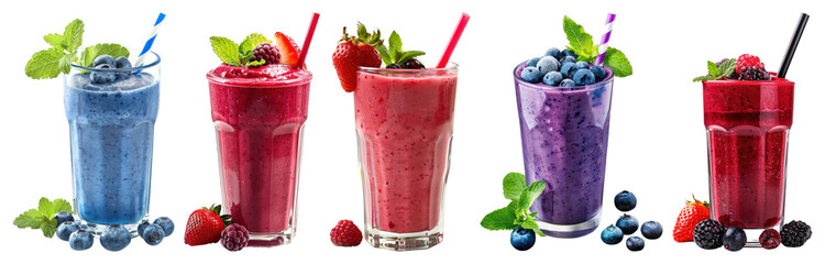 PNG Colorful berry smoothie selection, element set on transparent background