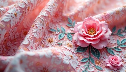 Delicate floral lace fabric, intricate detailing, lace, embroidery