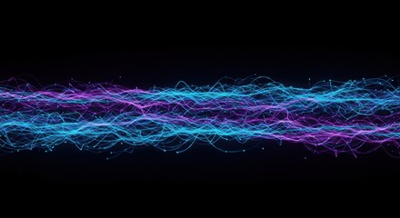 Abstract glowing lines with particles on dark background