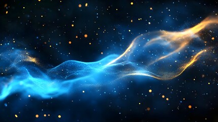 Wall Mural - Swirling Cloud of Blue and Gold Particles in a Cosmic Space Background