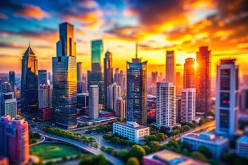 Miniature Cityscape: Tech Hub, Business Innovation, Downtown, Tilt-Shift Photography