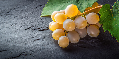 Poster - Fresh green grapes on a dark slate background showcasing nature's bounty and texture : Generative AI