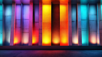 Poster - Vibrant Neon Colored Walls Illuminated in a Modern Architectural Interior Space : Generative AI