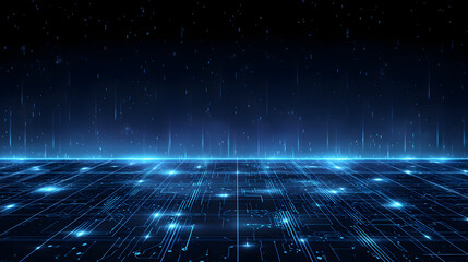 Wall Mural - Blue digital technology background featuring an intricate circuit board pattern with glowing connections and futuristic elements, symbolizing innovation, connectivity, and advanced electronic technolo