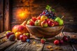 © Supittra - Still Life: Sunlit Fruit Bowl on Rustic Wooden Table - Architectural Photography