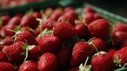 Poster - Fresh and Juicy Strawberries Perfectly Arranged in a Green Container for a Summer Delight : Generative AI