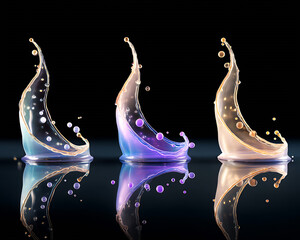 Fototapete - Artistic Representation of Colorful Liquid Splashes Creating Dynamic Motion in a Dark Setting : Generative AI