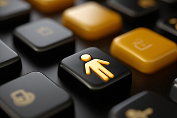 Fototapete - Close-Up of a Black and Gold Keyboard Key Featuring a Human Icon : Generative AI