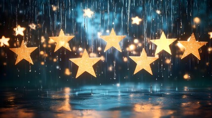 Wall Mural - Golden Stars Twinkling on a Blue Background with Dreamy Effect
