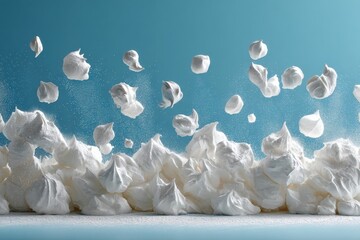 Aufkleber - Delicate Floating Meringue Pieces Rise Surrounded by Powdered Sugar in a Bright, Airy Setting