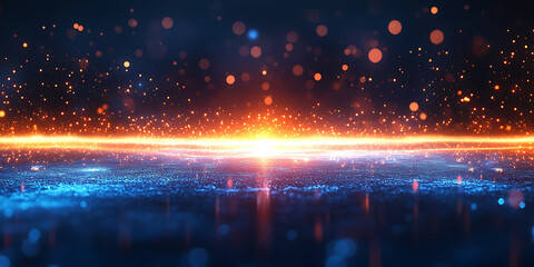 Wall Mural - abstract glowing particle horizon in deep blue space with sparkling light effects creates a futurist