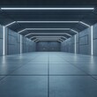 © kkkiim graphic - Abstract futuristic empty corridor and room interior with modern cement floor and wall, sci-fi design with lighting for product display, showcase space.