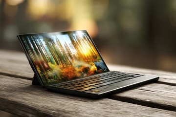 Leinwandbilder - Foldable Touchscreen Tablet Transforms Into a Laptop for Versatile Technology Use in Natural Settings