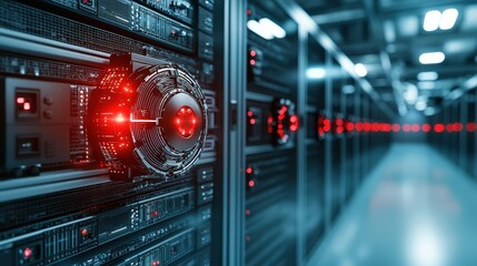 Leinwandbilder - Cybersecurity challenges hackers infiltrating banking networks in a high-tech data center environment