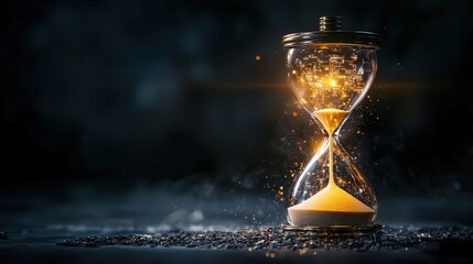 Poster - Digital hourglass displaying data streams conceptual art studio environment close-up view time and technology