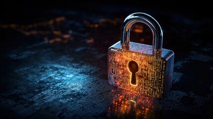Fototapete - Security measures in the digital age locking data protection with binary code visuals