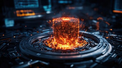 Poster - Pulsating ai core illuminates futuristic control center with glowing energy sci-fi technology digital environment