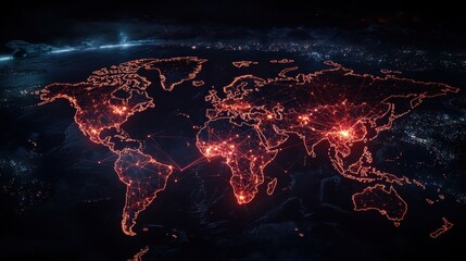 Poster - Global connectivity network world map visualization digital artwork technology landscape aerial view futuristic concept