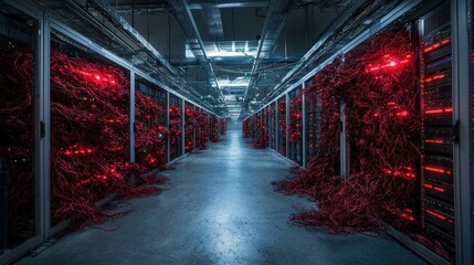 Fototapete - Large-scale cyber attack on bank servers data center digital threat high-tech environment security breach perspective