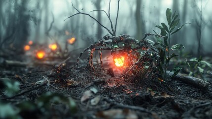 Poster - Ai-driven battlefield strategies unleashed in enchanted forest digital art fantasy realm close-up futuristic warfare