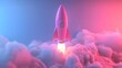 © Arif - Pink rocket launching through colorful clouds of vapor.