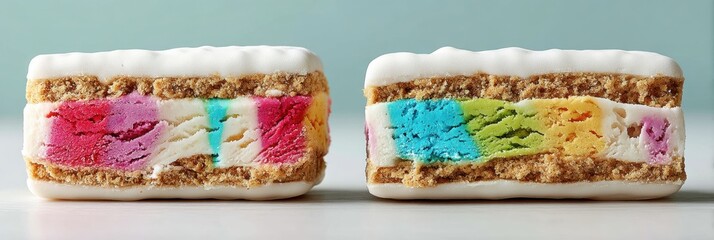 Aufkleber - Colorful Ice Cream Sandwich Cut in Half Revealing Vibrant Filling and White Exterior