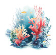 © slowbuzzstudio - Vibrant Watercolor Illustration of a Colorful Coral Reef with Fish and Seaweed