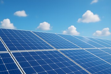 Poster - Solar Panels Under Clear Blue Sky with Soft White Clouds
