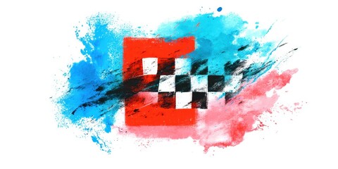 Poster - A splash of paint with a red and blue checkered design