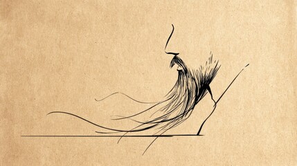 Poster - Minimalist Illustration of a Beard on Craft Paper Creates a Unique Artistic Expression With Simple Lines and Texture in the Background