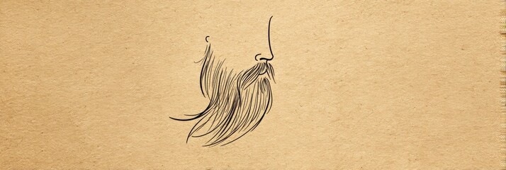 Aufkleber - Minimal Illustration of a Beard on Craft Paper Texture Background Highlighting Artistic Simplicity in Design