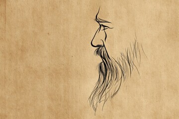 Leinwandbilder - Simple Line Drawing of a Beard on Craft Paper Background Showcasing Minimalist Art Style and Subtle Textures Perfect for Creative Projects