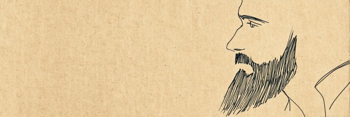 Leinwandbilder - Minimalist Illustration of a Beard on Craft Paper Texture Creating an Artistic Expression of Masculinity and Simplicity