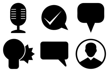 Wall Mural - tick and ok silhouette vector icon set, vector set of speech and talk bubbles illustrations, set of 
