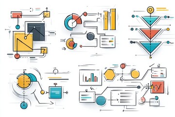 Aufkleber - Stylized Flowchart Elements Designed for Infographics on a White Background Perfect for Educational and Informational Presentations