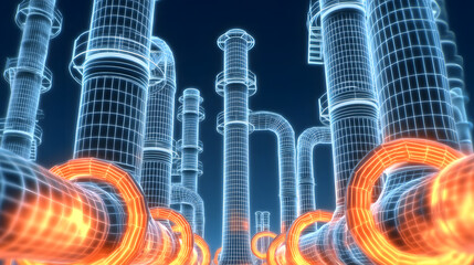 A holographic representation of the gas site with digital interface elements, symbolizing modern energy exploration, technology, and industrial innovation in the energy sector.

