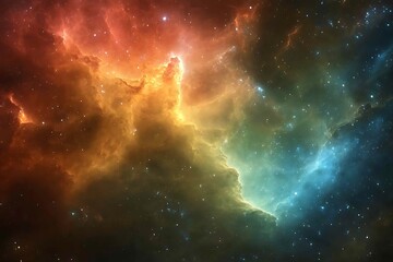 fiery and teal nebula with scattered stars