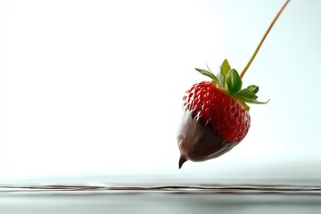 Aufkleber - Chocolate Covered Strawberry Hovering in Mid-Air, Showcasing a Whimsical High-Key Photography Style