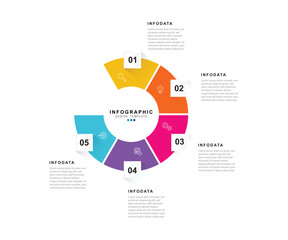 Fototapete - Business infographic template. 5 Step timeline journey. Process diagram, 5 options on white background